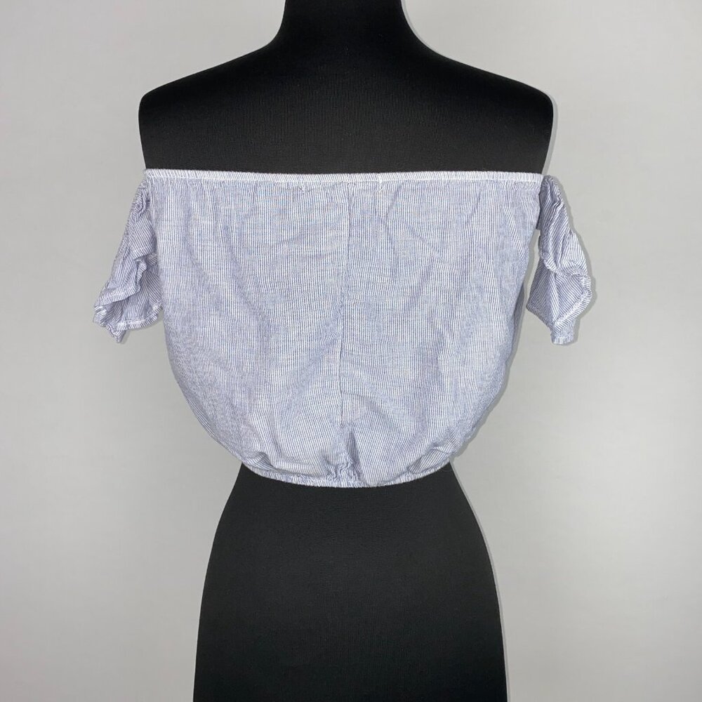Brandy Melville Off The Shoulder Crop Top One Size Blue White Striped Beach Boho - Picture 10 of 16